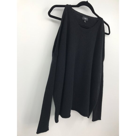 LINE Cold Shoulder Cashmere Black Sweater Size Small - Picture 2 of 6